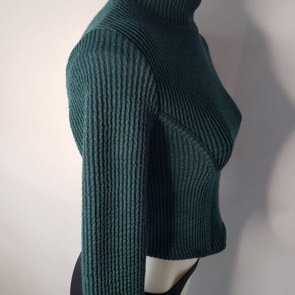 Bershka Green Ribbed Crop Mock Turtleneck Long Sleeve Top - Picture 3 of 14